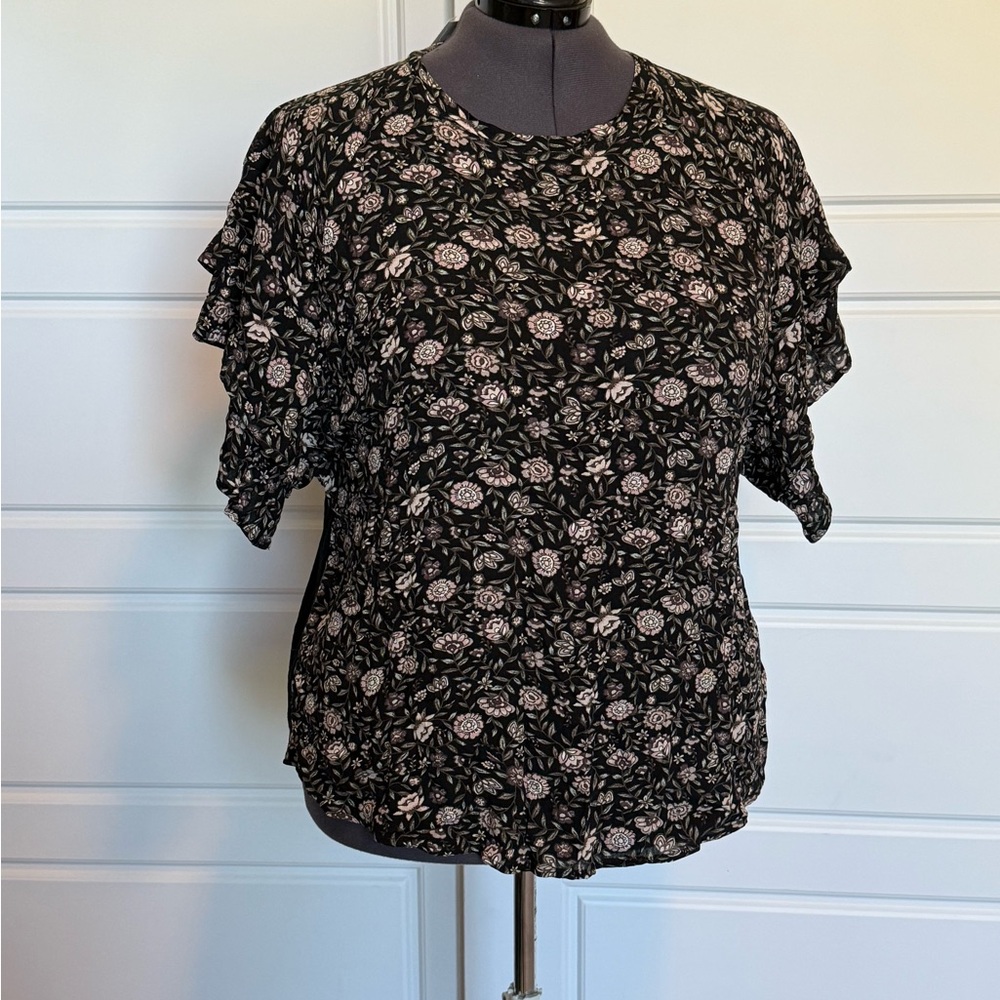 Maurices Black and Pink Floral Blouse